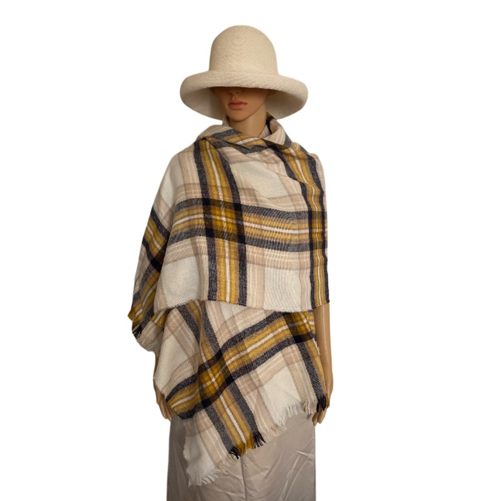 H&M Plaid Fringed Shawl Scarf